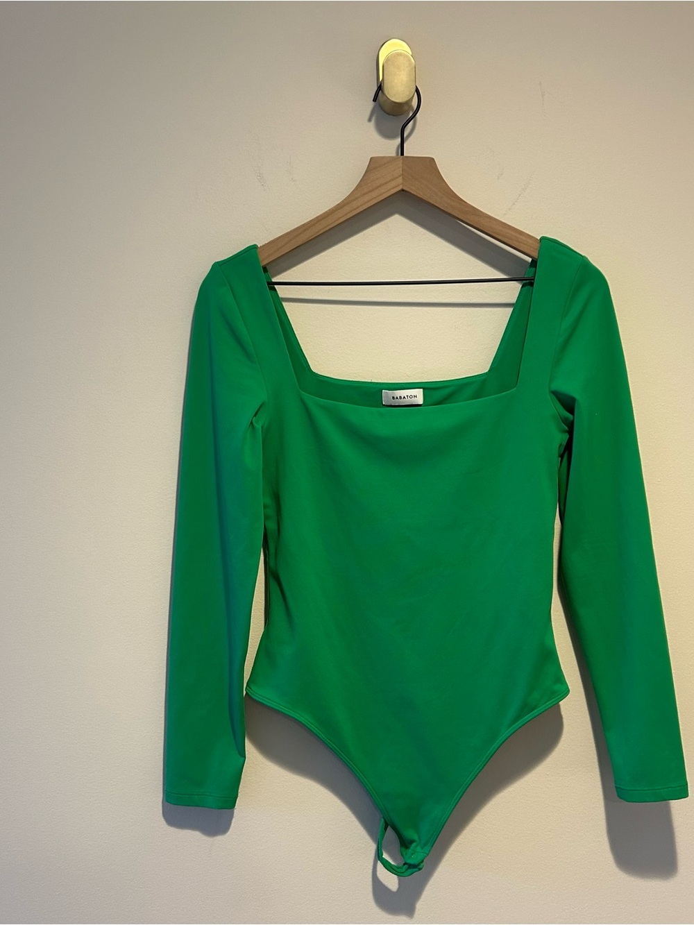 Babaton Aritzia Bodysuit Bright Green Long-Sleeve Square Neck Thong Stretch